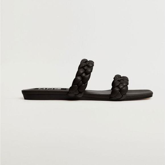 Mango Braided Slide Mulan Sandals - 6 1/2 Black - Picture 1 of 3